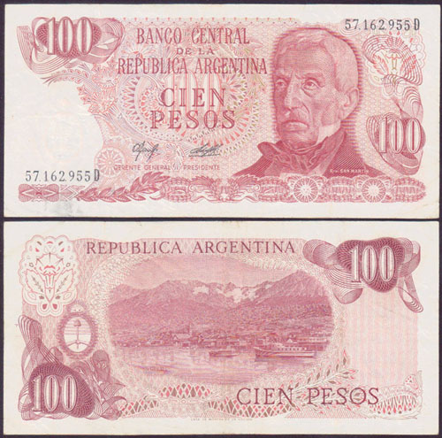 1976-78 Argentina 100 Pesos (P.302a) L001156